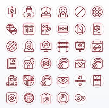 No Access Essential Set including 35 Editable Regular Line 256x256 Icons vector
