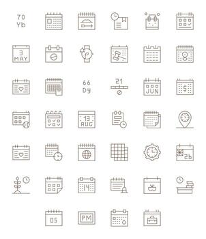 Thin Line Pixel Aligned Icons from Calendar Set with 40 128x128 Icons vector