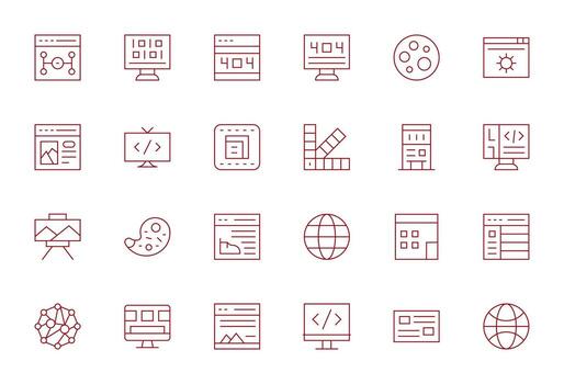 24 Thin Line Grid Fitted Vectors for Web Design Theme