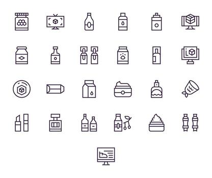 Product Design Scalable Set featuring 25 Grid Fitted Regular Line 256x256 Icons vector
