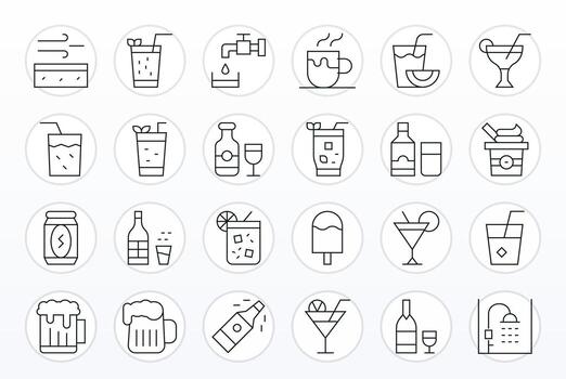 24 High Resolution Editable Icons for Refreshment in Thin Line Theme vector