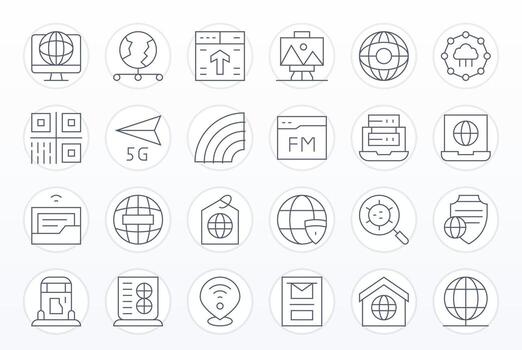 24 Retina Ready Thin Line Icons optimized for Internet Pixel Aligned display vector