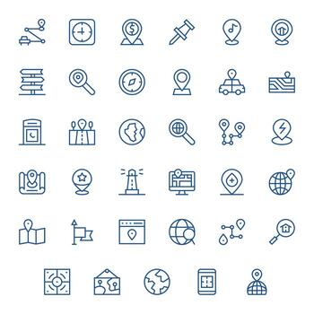 35 Pixel Aligned Retina Ready Icons for Location in elegant Regular Line design vector