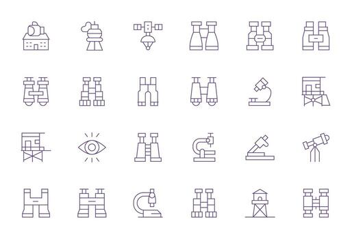 Observation Icon Toolkit featuring 24 Pixel Optimized 64x64 Thin Line elements vector