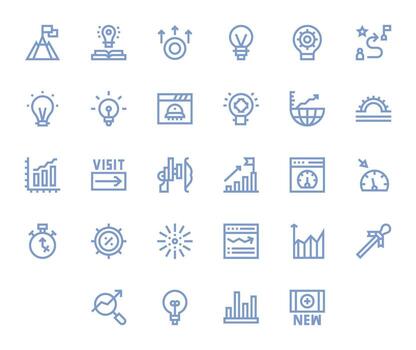 Progress Indicator Icon Toolkit featuring 28 Pixel Aligned 64x64 Bold Line elements vector