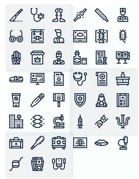 Medical Comprehensive Bundle with 45 Display Perfect Bold Line High Resolution Icons vector