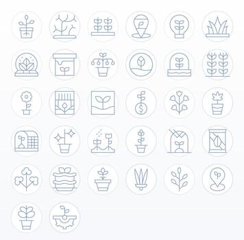 32 Pixel Optimized Icons themed around Sprout in Retina Ready Thin Line format vector