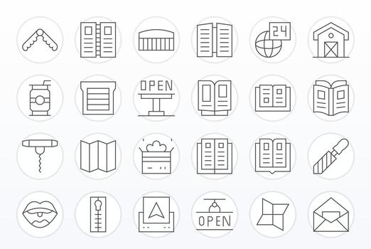 24 Icons for Open featuring Retina Ready Pixel Optimized Thin Line Graphics vector