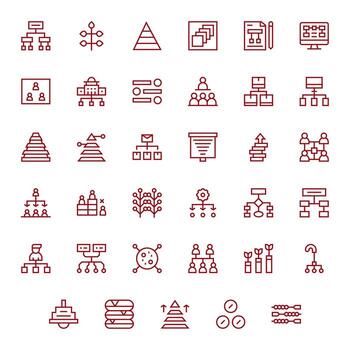 Hierarchy Modern Collection with 35 Regular Line High Resolution Grid Fitted Icons vector