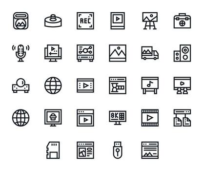 28 Bold Line Icons designed for Multimedia in 128x128 Grid Fitted format vector