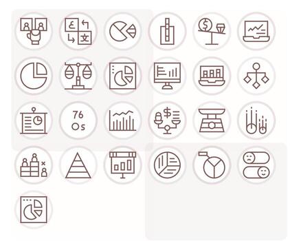 25 regular línea cuadrícula equipado íconos hecho a mano para comparación 64 x 64 aplicaciones vector