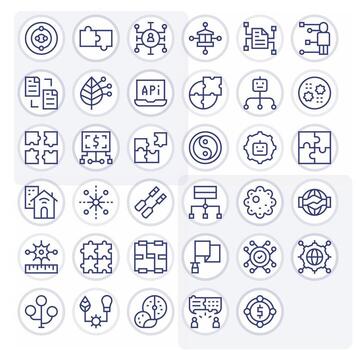 Regular Line Grid Fitted Icons from Integration Set with 35 128x128 Icons vector
