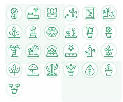 25 Grid Fitted High Resolution Icons for Flora in elegant Regular Line design vector