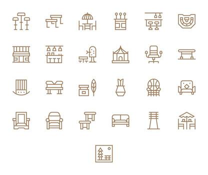 Seating Comprehensive Bundle with 25 Detail Enhanced Regular Line 128x128 Icons vector