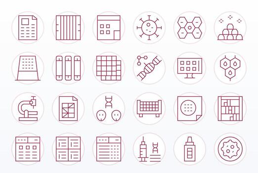 Thin Line Grid Fitted Icons from Cells Set with 24 128x128 Icons vector