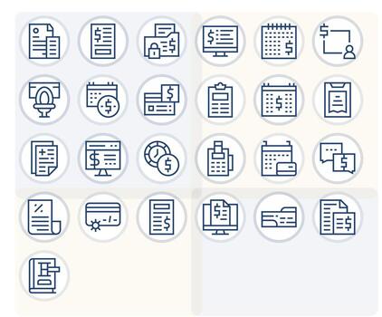 25 Regular Line Pixel Aligned Icons tailored for Billing High Resolution interface vector