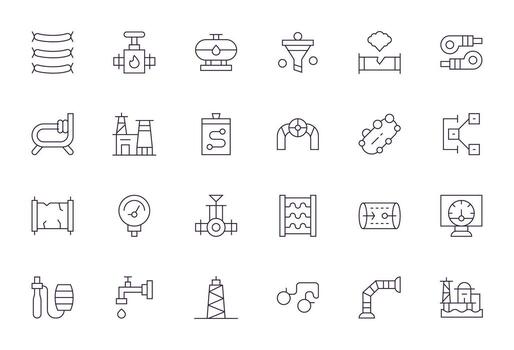 24 Pixel Aligned Thin Line Icons designed for Pipeline Interface vector