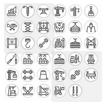 35 High Resolution Regular Line Icons for Lifting with Pixel Optimized precision vector