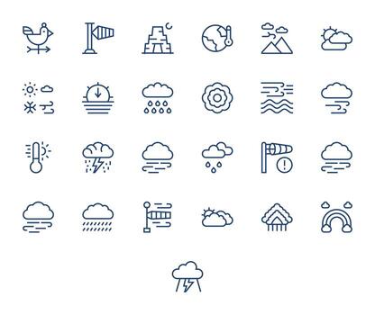 25 regular línea íconos para pronóstico en crujiente 256x256 píxel alineado resolución vector