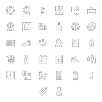 32 íconos para precio optimizado en píxel alineado 128x128 Delgado línea resolución vector