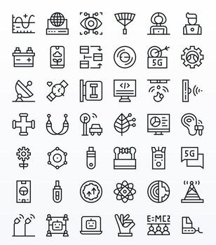 Technology Icon Collection with 42 High Resolution Regular Line Designs vector