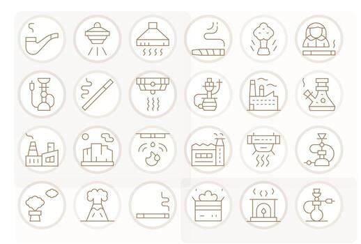 Smoke Icon Collection featuring 24 Pixel Optimized High Resolution Thin Line Designs vector