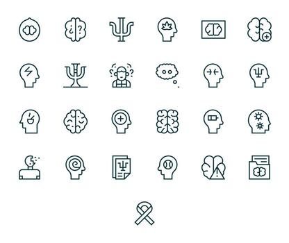 Mental Icon Repository containing 25 Regular Line 64x64 Pixel Aligned graphics vector