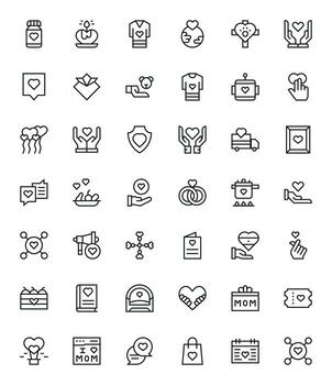 Regular Line Pixel Aligned Icons from Love Set with 42 256x256 Icons vector