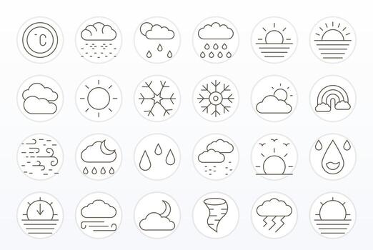 24 Thin Line Grid Fitted Icons tailored for Weather Icon Retina Ready interface vector