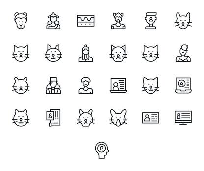 25 128x128 regular línea íconos para perfil ver con cuadrícula equipado precisión vector