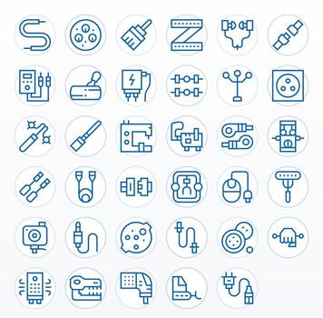 35 Icons for Connector featuring 64x64 Grid Fitted Regular Line Graphics vector