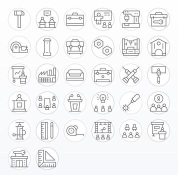 taller diseño íconos presentando 32 cuadrícula equipado Delgado línea estilo vector