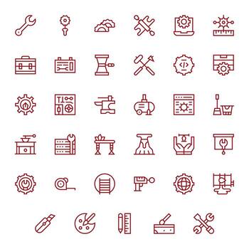 regular línea estilo herramientas íconos con 35 256x256 cuadrícula equipado diseños vector