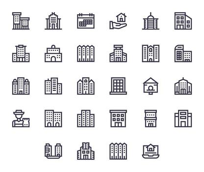28 píxel optimizado íconos temática alrededor propiedad administración en alto resolución negrita línea formato vector