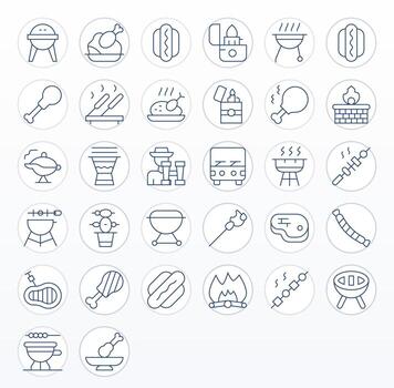 Bbq Icon Toolkit featuring 32 Pixel Optimized 256x256 Thin Line elements vector