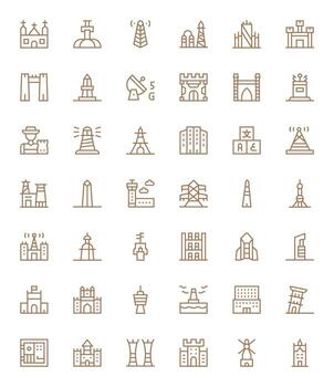 Tower Comprehensive Bundle with 42 Pixel Optimized Regular Line High Resolution Icons vector
