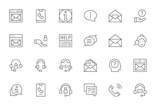 Contact Us High Resolution Icon Pack with 24 Thin Line Display Perfect Elements vector
