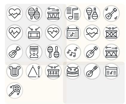 25 íconos para ritmo presentando 128x128 monitor Perfecto regular línea gráficos vector