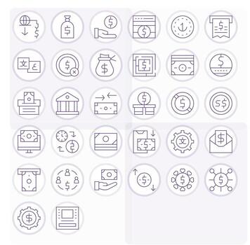 Currency Professional Set with 32 Thin Line Pixel Optimized 256x256 Icons vector