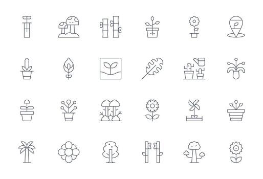 Flora Professional Set with 24 Thin Line Pixel Optimized 128x128 Icons vector