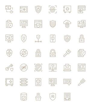 Data Protection Icon Set with 40 Thin Line High Resolution Pixel Aligned Graphics vector