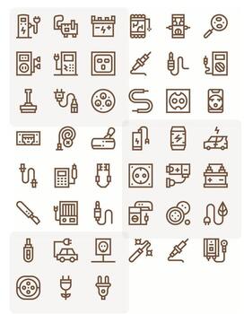 45 Grid Fitted Bold Line Icons designed for Plug Interface vector