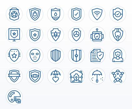 Shield Design Icons featuring 25 Pixel Aligned Regular Line Style vector