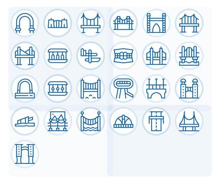 Bridge Scalable Set featuring 25 Pixel Aligned Regular Line 64x64 Icons vector