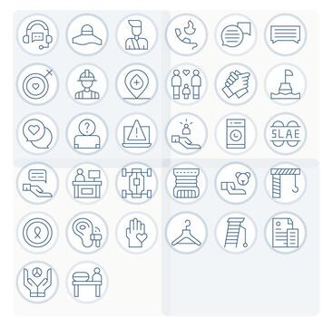 Support Complete Package with 32 256x256 Thin Line Grid Fitted Icons vector