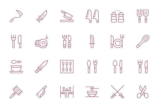 24 Thin Line Icons from Cutlery in High Resolution Grid Fitted Quality vector