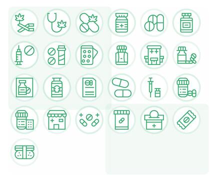 25 256x256 Icons for Drugs in Pixel Optimized Regular Line Format vector