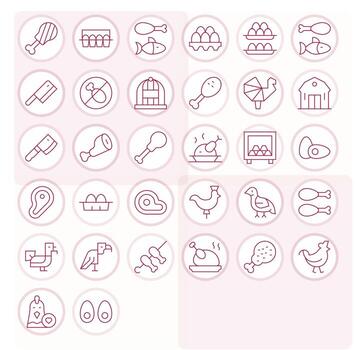 32 Icons for Poultry optimized in Grid Fitted High Resolution Thin Line resolution vector