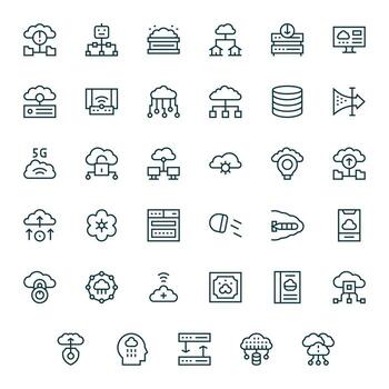 35 Icons for Cloud Computing featuring 256x256 Editable Regular Line Graphics vector