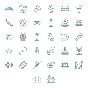 Appetizer Icon Repository containing 32 Thin Line High Resolution Detail Enhanced graphics vector
